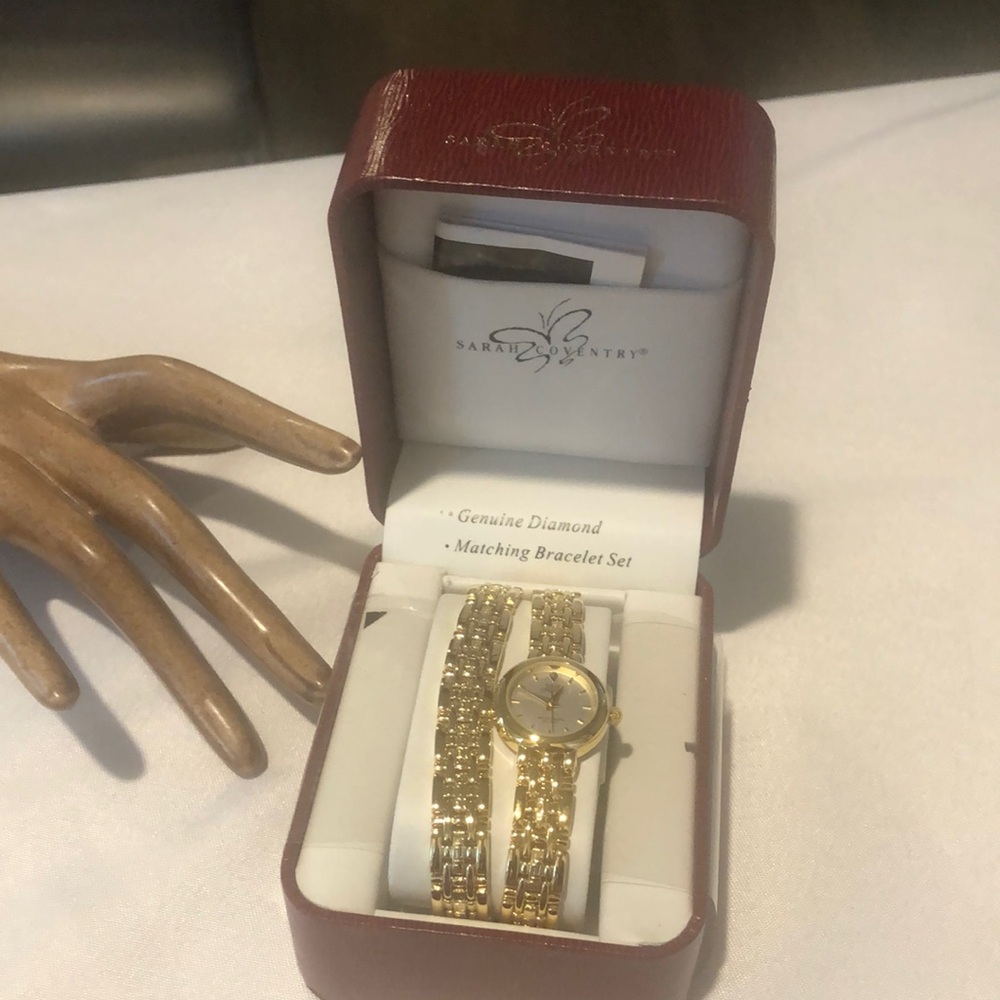 Sarah Coventry Gold Bracelet and Watch Set, new with box, no battery
